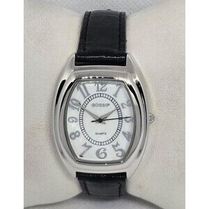 Women's Gossip Silver Tone White MOP Dial Black Italian Leather Strap Watch 08
